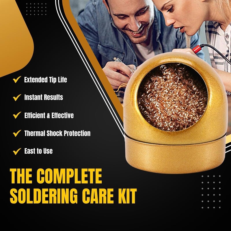 Flexzion Solder Cleaner with Brass Wool Soldering Wire Sponge and Gold, Dome-shaped, Non-Slip Solder Sponge Tray Housing, Soldering Iron Tip Cleaner, No Water Needed - Image 3